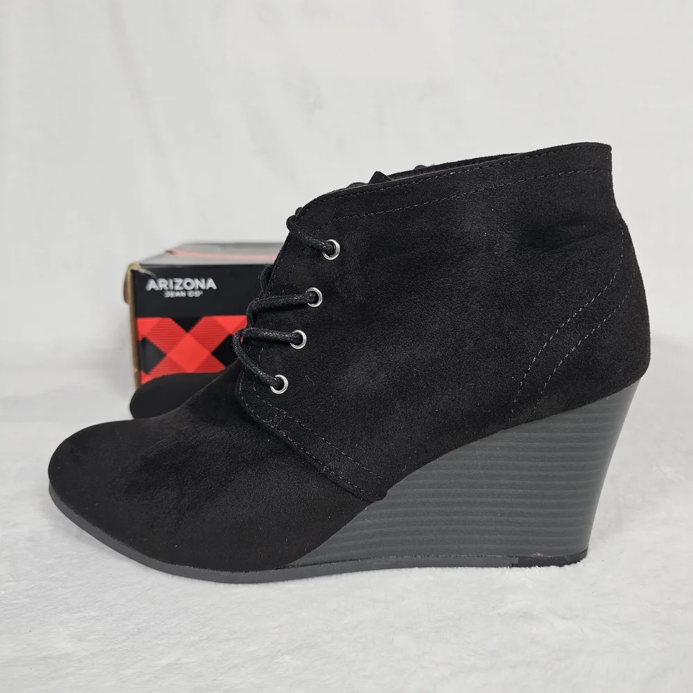 Women's Size 10 Arizona Jean Co. Lawrence Black Memory Foam Wedge Booties